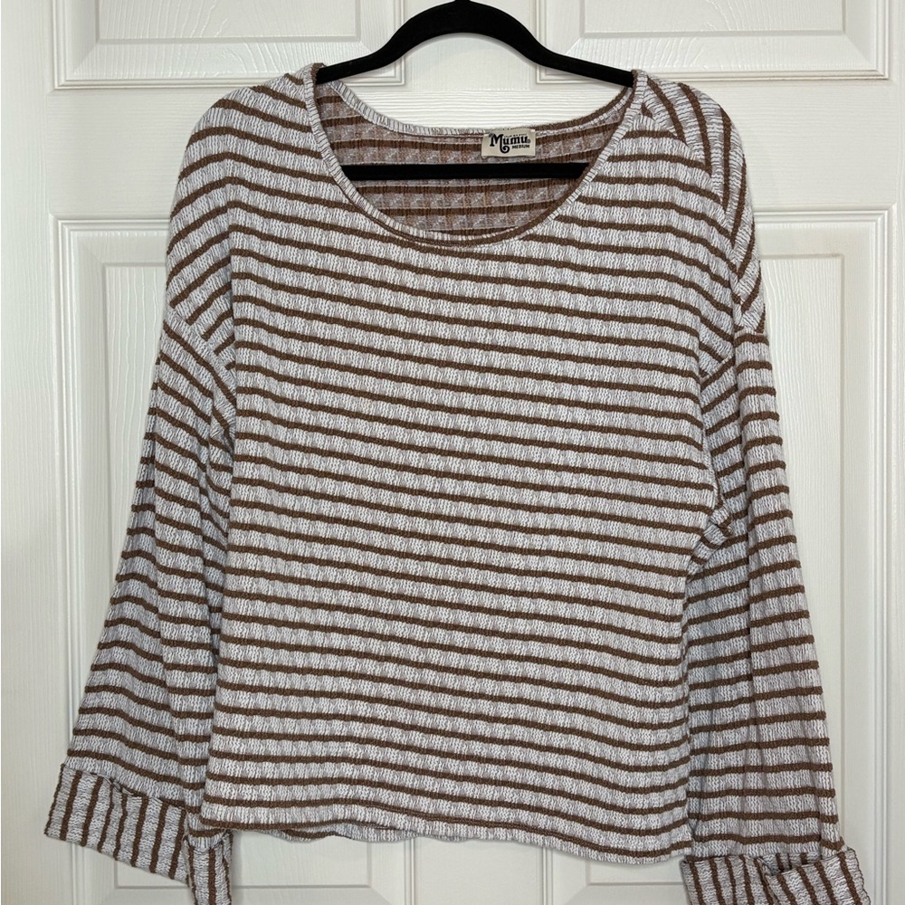 Show Me Your Mumu Sweater striped brown and white Comfy Cozy oversized soft - Picture 12 of 12